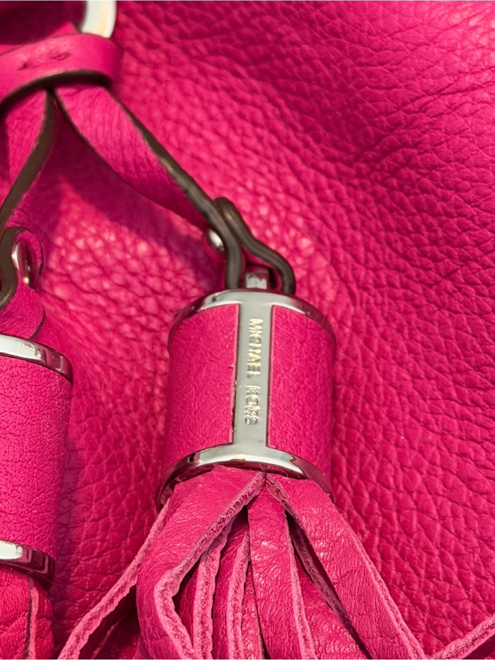 Michael Kors Pink Camden Leather Drawstring Shoulder Tote Bag with MK Charm - Picture 8 of 10
